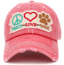 KBV1405 ''PEACE LOVE DOGS" Distressed Cotton Cap - MiMi Wholesale