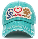 KBV1405 ''PEACE LOVE DOGS" Distressed Cotton Cap - MiMi Wholesale