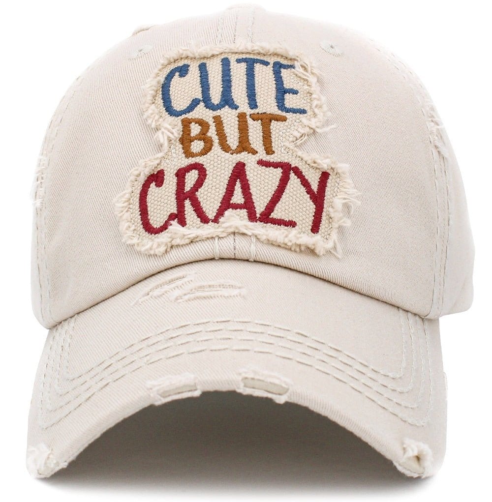 KBV1406 ''CUTE BUT CRAZY" Distressed Cotton Cap - MiMi Wholesale