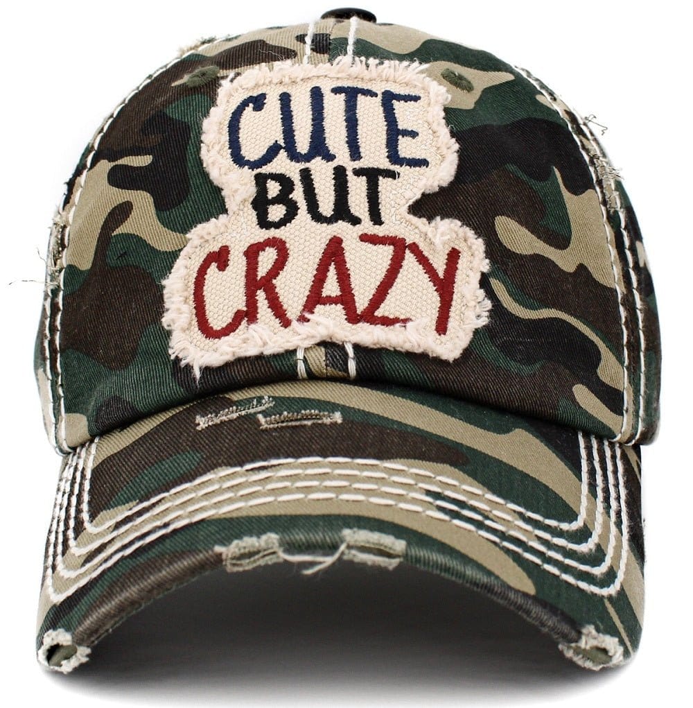 KBV1406 ''CUTE BUT CRAZY" Distressed Cotton Cap - MiMi Wholesale