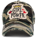 KBV1407 "GIRL POWER" Vintage Distressed Cotton Cap - MiMi Wholesale