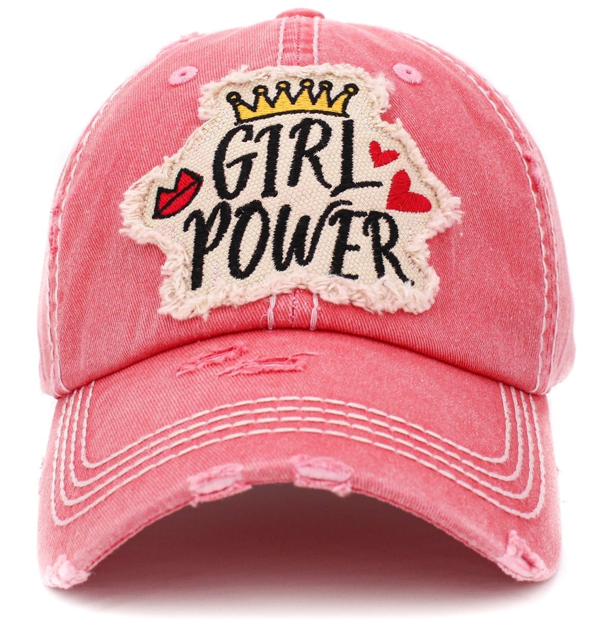 KBV1407 "GIRL POWER" Vintage Distressed Cotton Cap - MiMi Wholesale