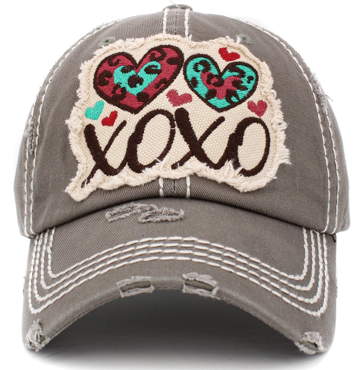 KBV1411 "XOXO" Vintage Distressed Cotton Cap - MiMi Wholesale