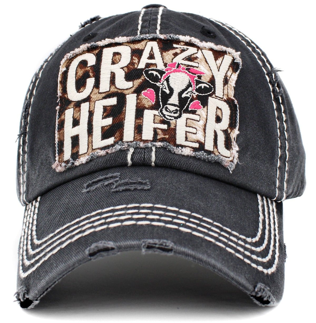 KBV1412 "Crazy Heifer" Vintage Distressed Cotton Cap - MiMi Wholesale