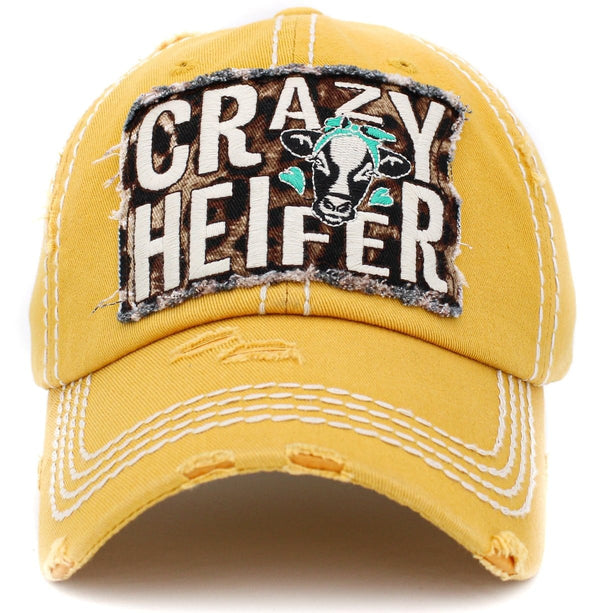 KBV1412 "Crazy Heifer" Vintage Distressed Cotton Cap - MiMi Wholesale