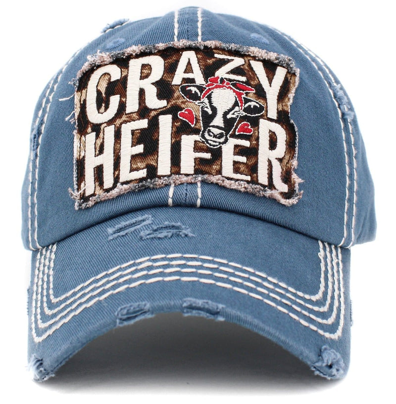KBV1412 "Crazy Heifer" Vintage Distressed Cotton Cap - MiMi Wholesale