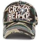 KBV1412 "Crazy Heifer" Vintage Distressed Cotton Cap - MiMi Wholesale