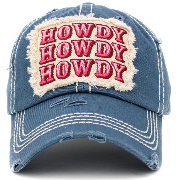 KBV1414 "HOWDY" Vintage Distressed Cotton Cap - MiMi Wholesale