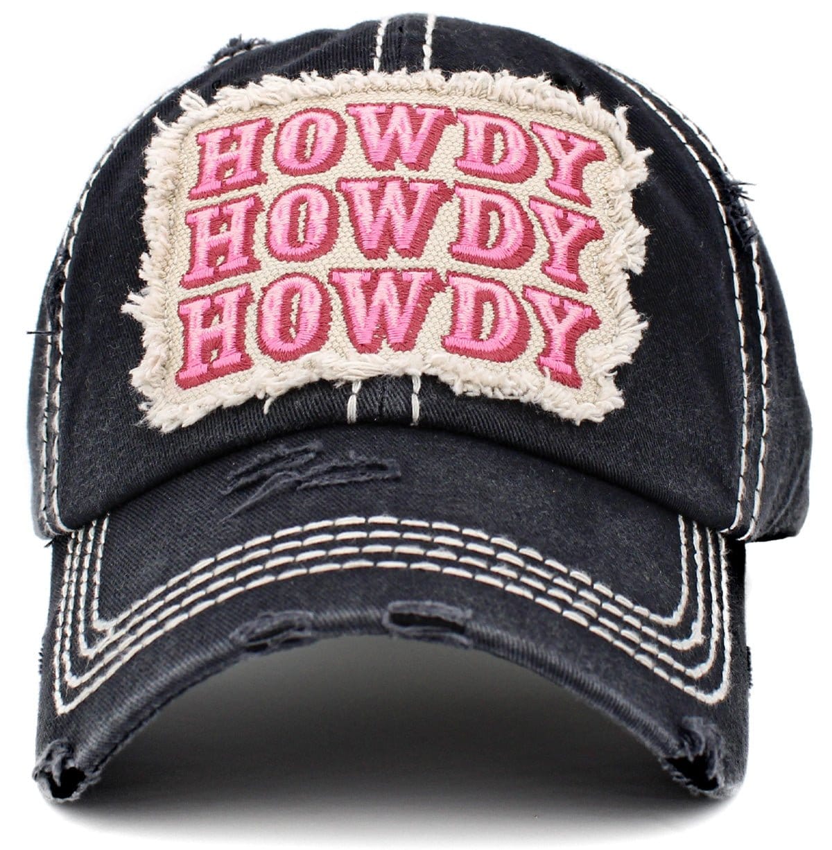 KBV1414 "HOWDY" Vintage Distressed Cotton Cap - MiMi Wholesale