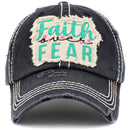 KBV1418 "Faith Over Fear" Vintage Distressed Cotton Cap - MiMi Wholesale