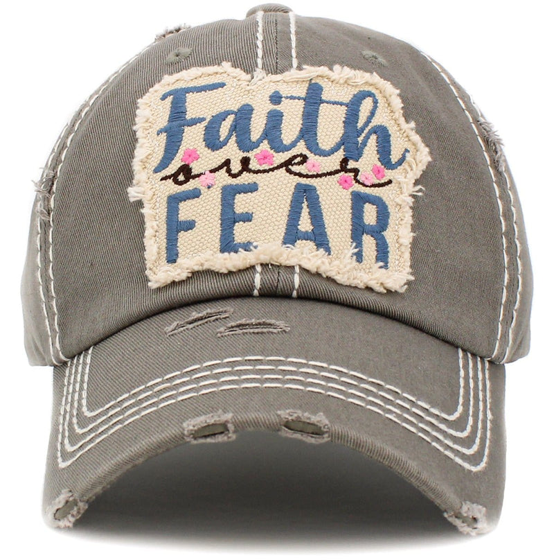 KBV1418 "Faith Over Fear" Vintage Distressed Cotton Cap - MiMi Wholesale