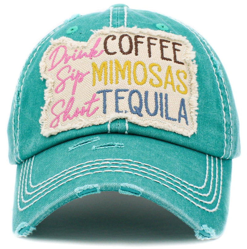 KBV1419 "Drink Coffee Sip Mimosa Shoot Tequila" Vintage Distressed Ballcap - MiMi Wholesale