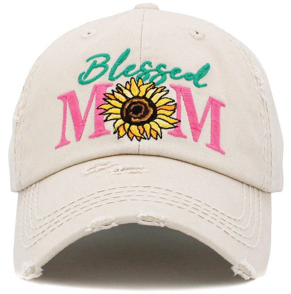 KBV1425 "Blessed Mom" Vintage Washed Baseball Cap - MiMi Wholesale