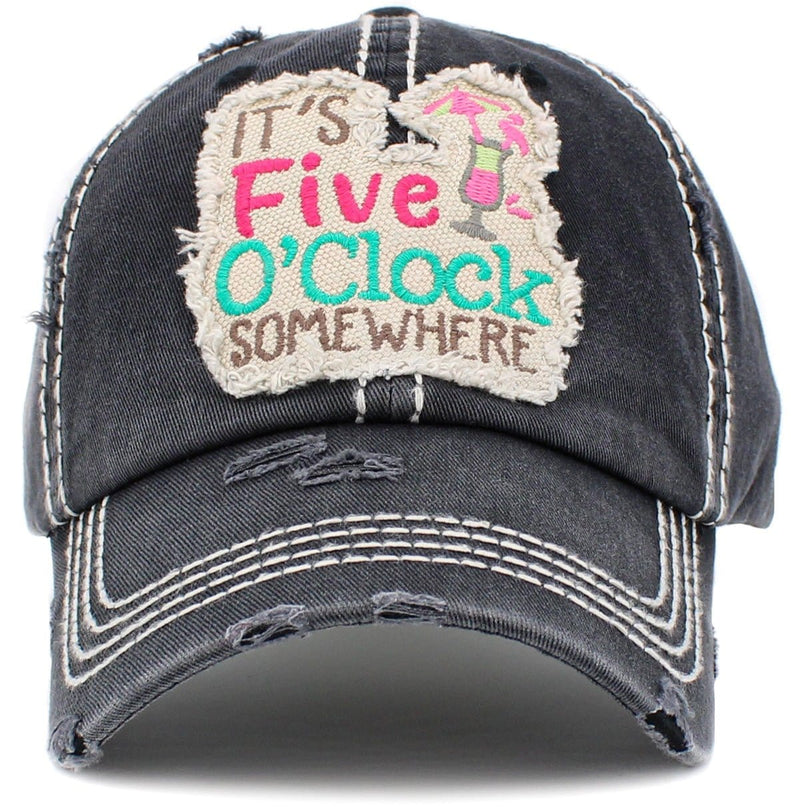 KBV1426 "It's Five O'Clock Somewhere" Vintage Distressed Cotton Cap - MiMi Wholesale