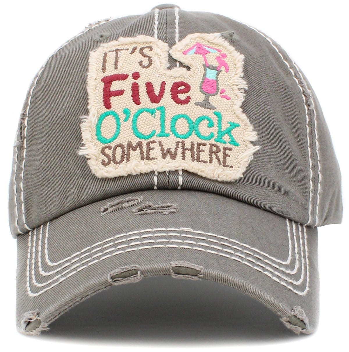 KBV1426 "It's Five O'Clock Somewhere" Vintage Distressed Cotton Cap - MiMi Wholesale