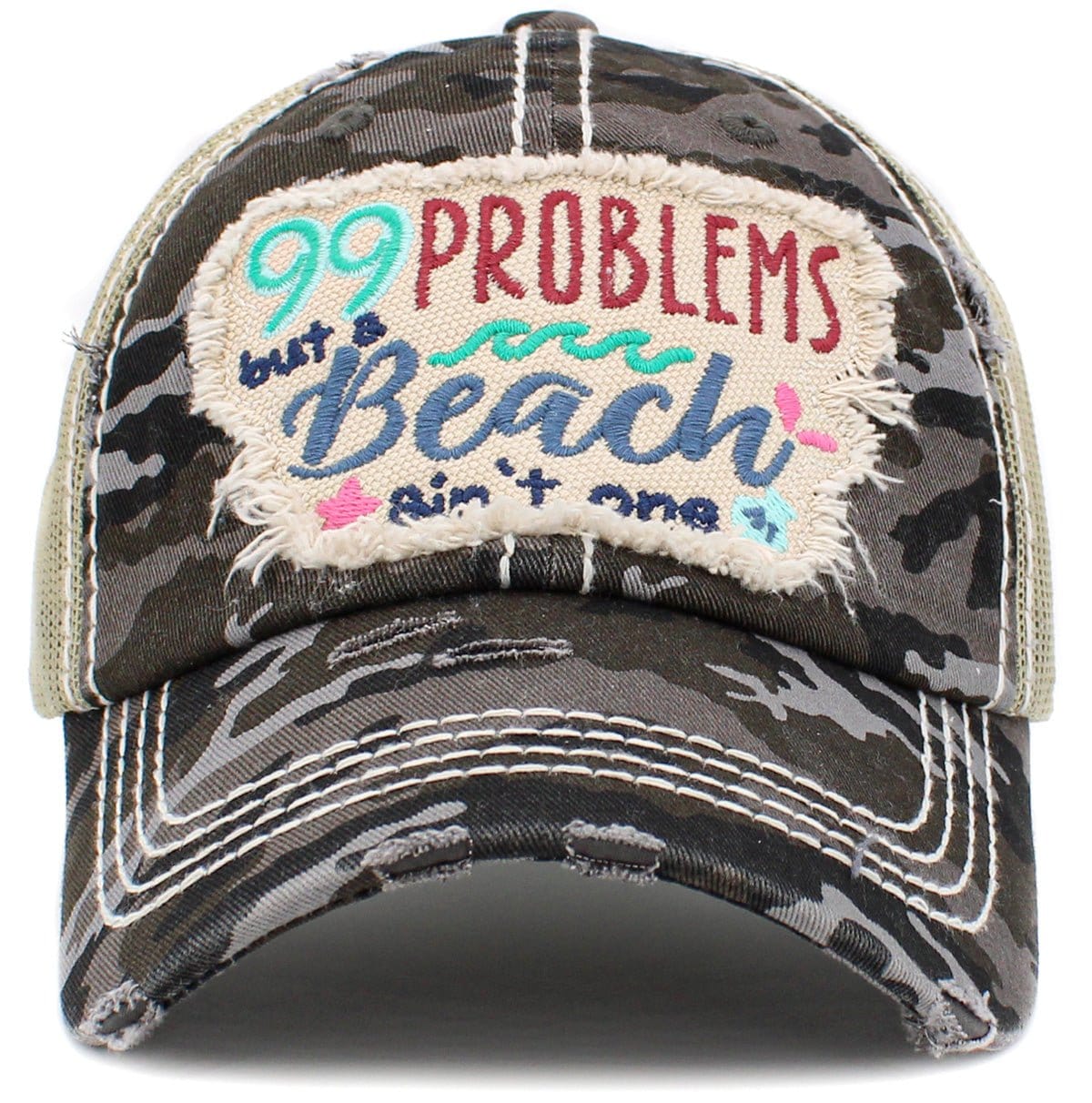 KBV1429 "99 Problems But A Beach Ain't" Vintage Distressed Ballcap - MiMi Wholesale