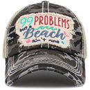 KBV1429 "99 Problems But A Beach Ain't" Vintage Distressed Ballcap - MiMi Wholesale