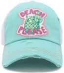 KBV1431 "Beach Please" Vintage Distressed Ballcap - MiMi Wholesale