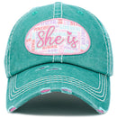 KBV1435 "She Is" Vintage Washed Baseball Cap - MiMi Wholesale