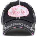 KBV1435 "She Is" Vintage Washed Baseball Cap - MiMi Wholesale