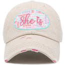 KBV1435 "She Is" Vintage Washed Baseball Cap - MiMi Wholesale