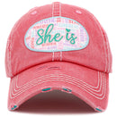 KBV1435 "She Is" Vintage Washed Baseball Cap - MiMi Wholesale