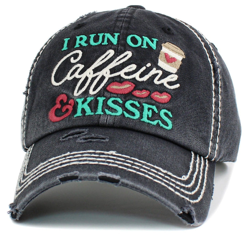 KBV1439 "I Run On Caffeine & Kisses" Washed Vintage Ballcap - MiMi Wholesale