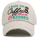KBV1439 "I Run On Caffeine & Kisses" Washed Vintage Ballcap - MiMi Wholesale