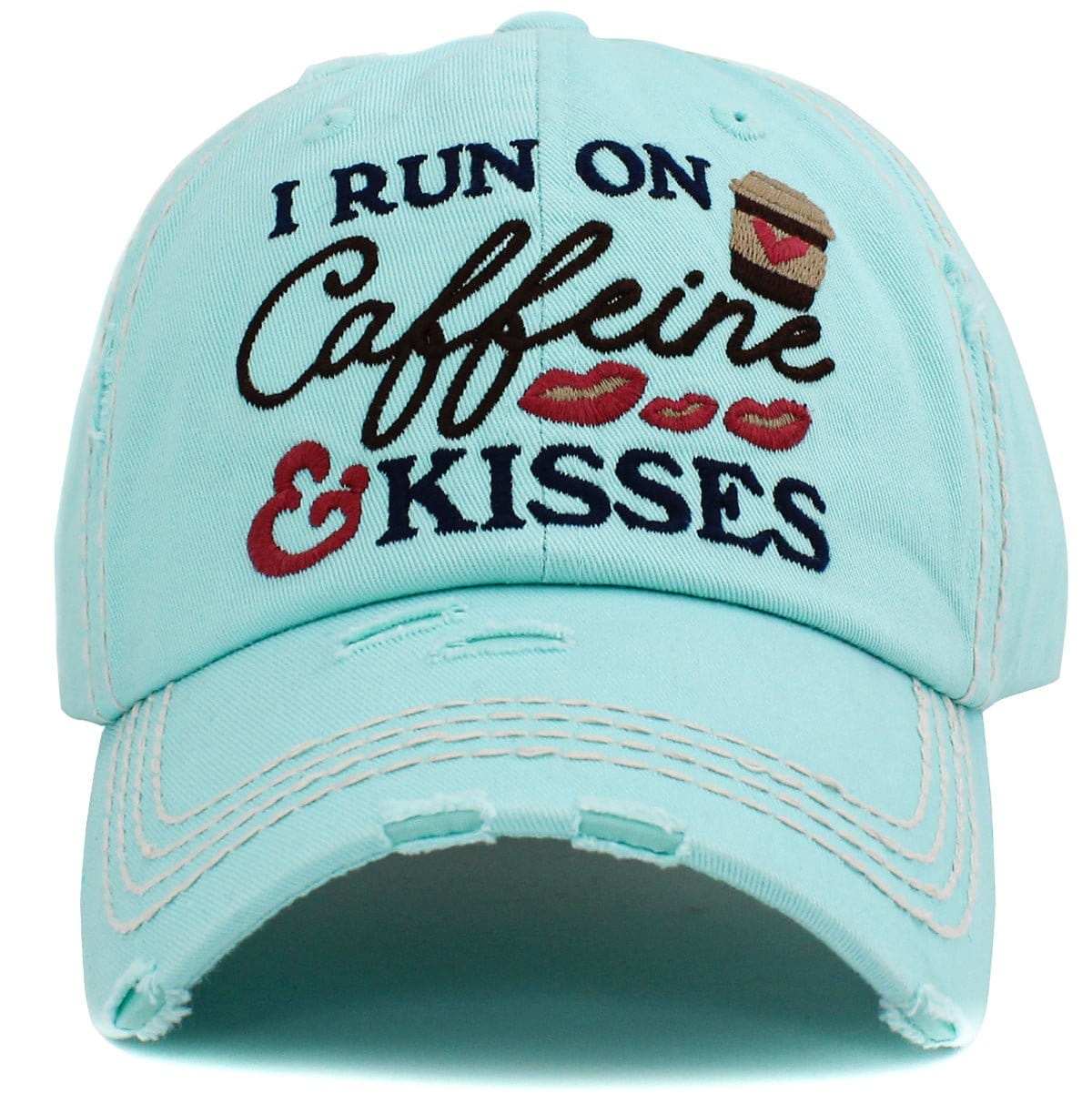 KBV1439 "I Run On Caffeine & Kisses" Washed Vintage Ballcap - MiMi Wholesale