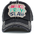 KBV1442 "Wake Pray Slay" Washed Vintage Ballcap - MiMi Wholesale