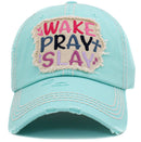 KBV1442 "Wake Pray Slay" Washed Vintage Ballcap - MiMi Wholesale