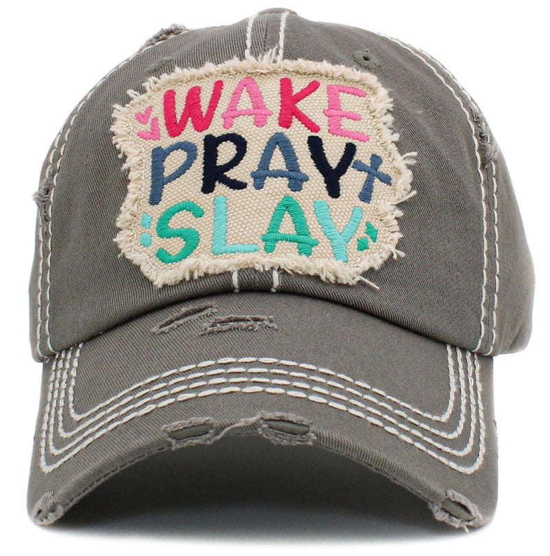 KBV1442 "Wake Pray Slay" Washed Vintage Ballcap - MiMi Wholesale