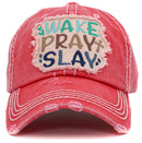 KBV1442 "Wake Pray Slay" Washed Vintage Ballcap - MiMi Wholesale
