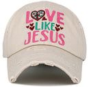 KBV1444 "Love Like Jesus" Washed Vintage Ballcap - MiMi Wholesale