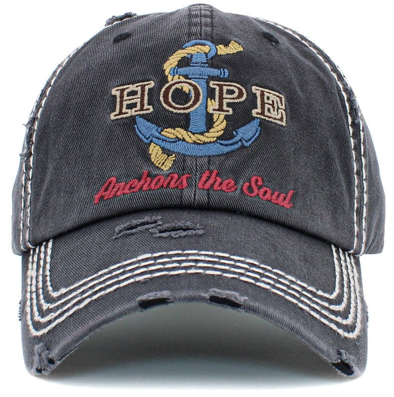 KBV1450 "HOPE Anchors The Soul" Washed Vintage Ballcap Hat - MiMi Wholesale