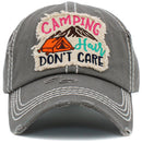 KBV1451 "Camping Don't Care" Washed Vintage Ballcap Hat - MiMi Wholesale