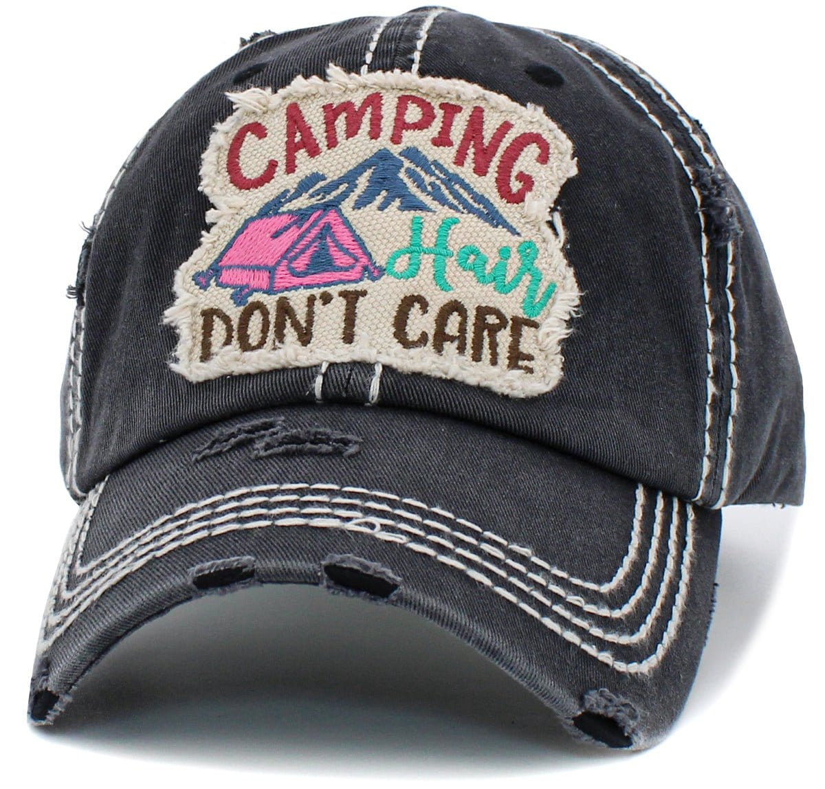 KBV1451 "Camping Don't Care" Washed Vintage Ballcap Hat - MiMi Wholesale