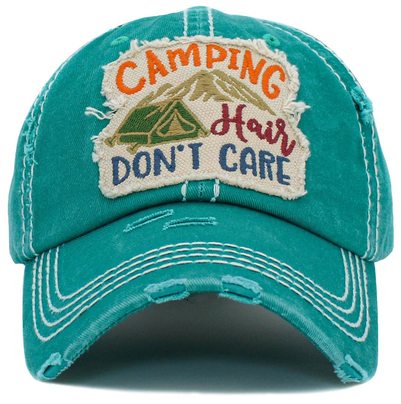 KBV1451 "Camping Don't Care" Washed Vintage Ballcap Hat - MiMi Wholesale
