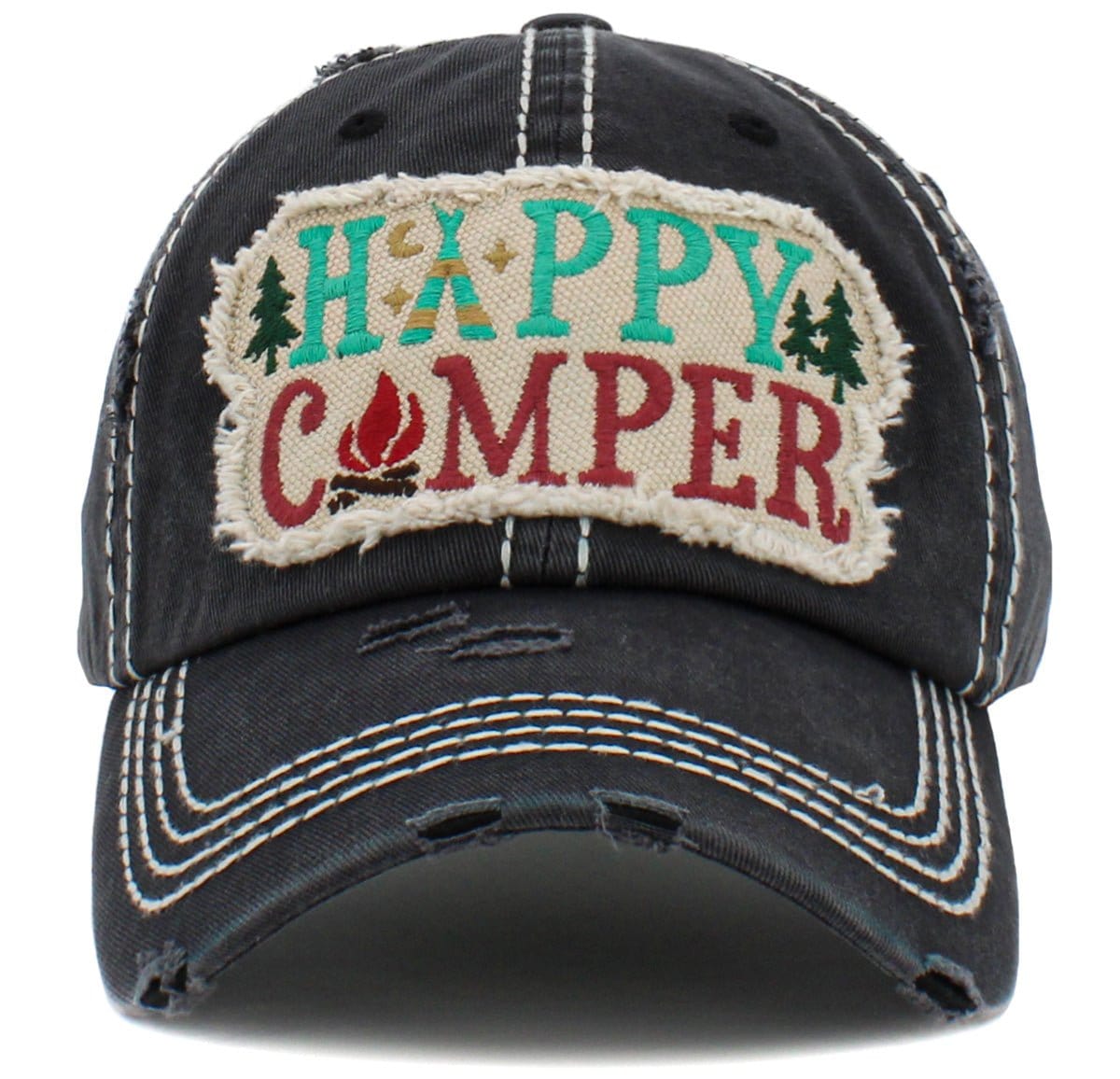 KBV1452 "Happy Camper" Washed Vintage Ballcap Hat - MiMi Wholesale