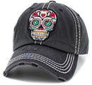 KBV1459 "Floral Sugar Skull" Washed Vintage Ballcap - MiMi Wholesale