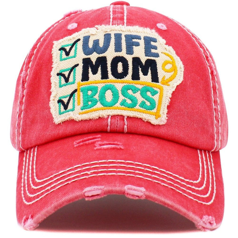 KBV1461 "Wife Mom Boss" Washed Vintage Ballcap - MiMi Wholesale
