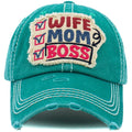 KBV1461 "Wife Mom Boss" Washed Vintage Ballcap - MiMi Wholesale