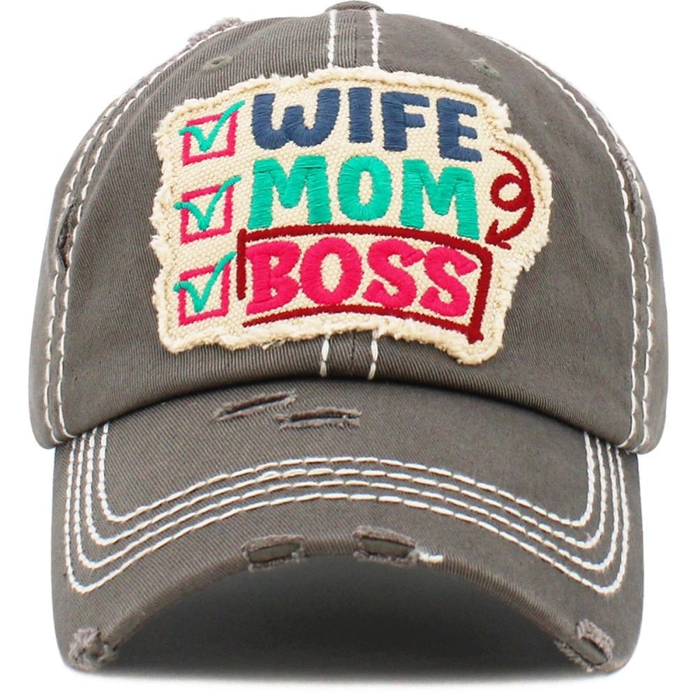 KBV1461 "Wife Mom Boss" Washed Vintage Ballcap - MiMi Wholesale