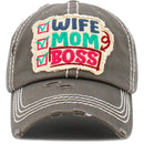 KBV1461 "Wife Mom Boss" Washed Vintage Ballcap - MiMi Wholesale