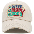 KBV1461 "Wife Mom Boss" Washed Vintage Ballcap - MiMi Wholesale