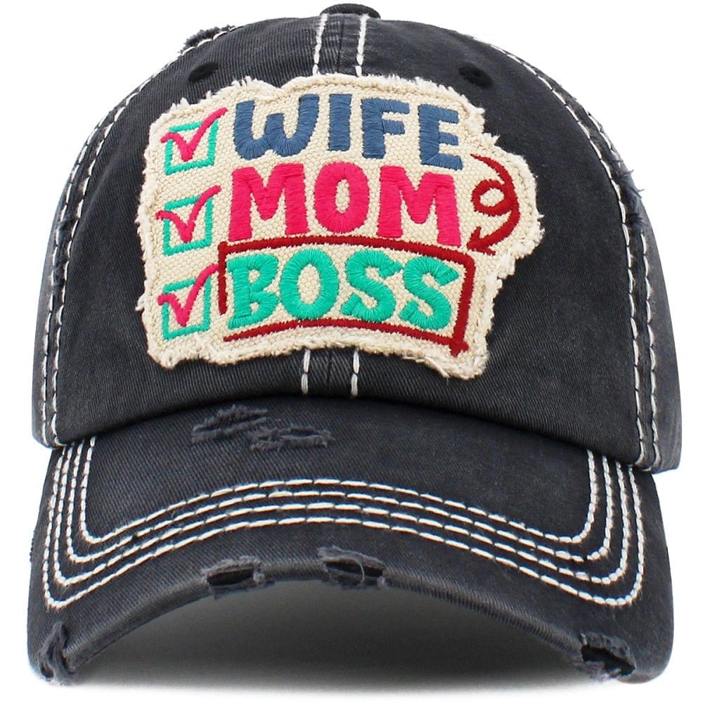 KBV1461 "Wife Mom Boss" Washed Vintage Ballcap - MiMi Wholesale