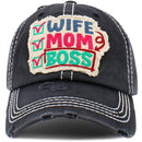 KBV1461 "Wife Mom Boss" Washed Vintage Ballcap - MiMi Wholesale