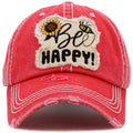 KBV1462 "Be Happy" Washed Vintage Ballcap - MiMi Wholesale