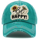 KBV1462 "Be Happy" Washed Vintage Ballcap - MiMi Wholesale