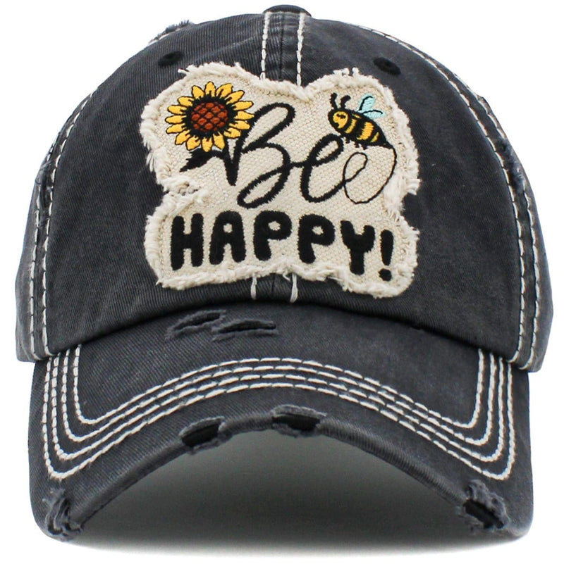 KBV1462 "Be Happy" Washed Vintage Ballcap - MiMi Wholesale